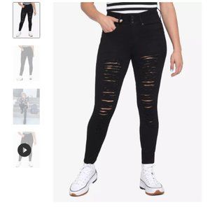 Hot Topic Denim Black Destructed Hi-Rise Super Skinny Jeans Size 19